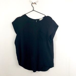 MERAKI Hi/Lo SS Keyhole Back Button Blouse Black L